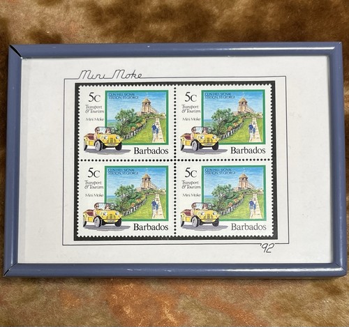 Four framed barbados stamps - four,
