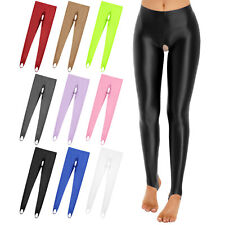 Women's Oil Glossy Smooth Stirrup Leggings Stretchy Mid Waist Compression Pants