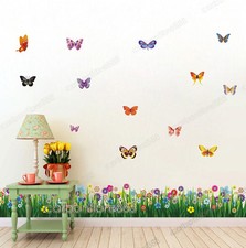 Large Colorful Butterflies Grass Wall Stickers Art Decal Mural Wallpaper Decor