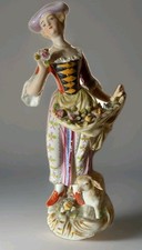 Handpainted 19th C Continental Porcelain  Figure Of A Shepherdess With A Lamb