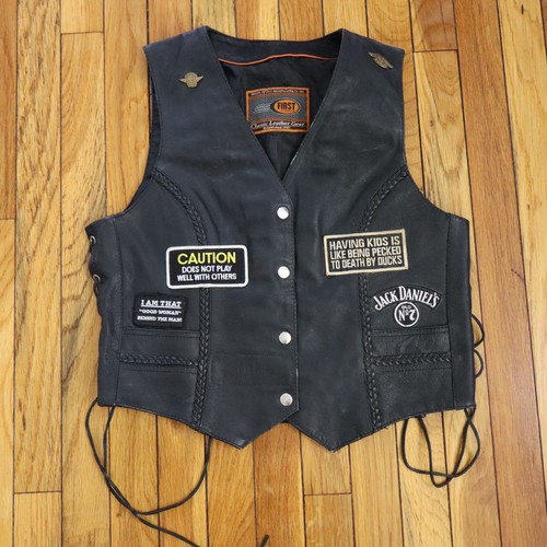 Vtg leather biker vest womens - biker,