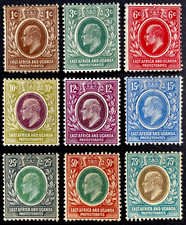 East Africa & Uganda Protectorate, 1907, Set of 9 Edward VII Mint Hinged Stamps