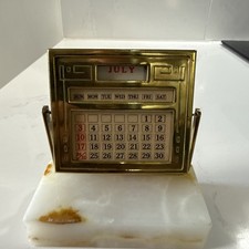 Art Deco Brass & Onyx Perpetual Desk Calendar Made by Diamond Point Circa 1920