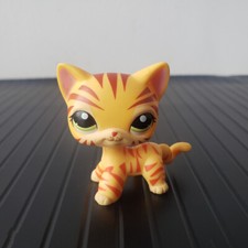 Littlest Pet Shop LPS #1451 Yellow Orange Tiger Cat Green Eyes Short Hair Kitty