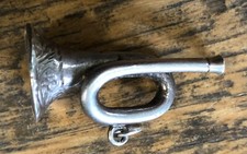 Lovely Vintage White Metal Detailed Bugle Instrument Pendant 34mm