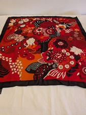 Lovely Vintage Retro Ladies Neck Head Square Red Orange Black Satin  Scarf