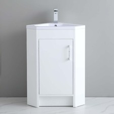 Bathroom Corner Vanity Unit & Basin Sink Floorstanding Cabinet 635mm Gloss White