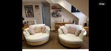 2 x Leather swivel cuddle Chairs love Seats