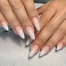 False Press-on nails Medium Almond Gradient Pink White French Ombre 24pcs BN1110