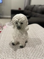 Vintage Porcelain White Permed Coif Poodle Figurine Hand Painted Pretty