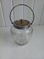 D S & G EPNS & Etched Glass Lidded Biscuit Barrel With Handle CS
