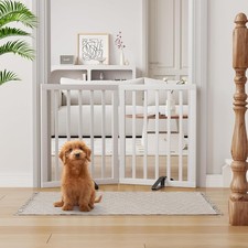 Bamboo Freestanding Dog Gates for Doorways, 2-Panel White