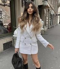 ZARA NEW WOMAN FITTED TEXTURED DOUBLE-BREASTED BLAZER JACKET ECRU XS 2937/152