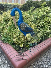 Tall Metal Garden Ornament Blue Bird Statue, Free Standing Decor conservatory