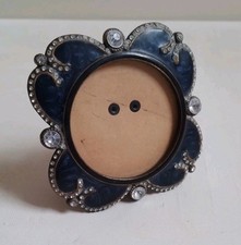 Small Round Blue Enamel & White Glass Jewel Decorated Photo Frame 