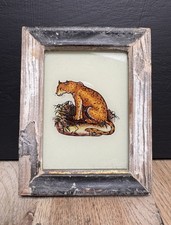 Indian Leopard Vintage Reverse Glass Painting in Bold Colors - 12.5 x 10 cm