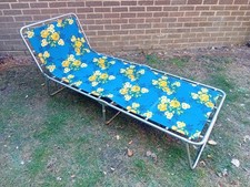 Vintage Sun Lounger Floral Flowers Flower Blue Yellow 1970's Prop Sun Bed Retro 