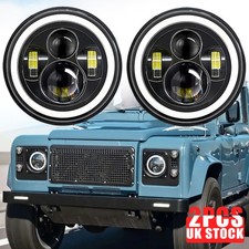 7" LED DRL Headlight Lamp Halo Angel Eyes W/ Adapter For Land Rover Defender 110