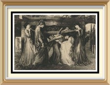 Original 1901 Antique Pre-Raphaelite DANTE ROSSETTI 124y Old Print DANTE'S DREAM