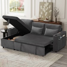 L-Shaped Sofa Bed 3 Seater Sofa Pull Out Couch Bed Convertible Corner Sofa Grey