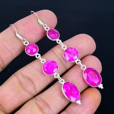 Kashmir Red Ruby Gemstone Handmade Drop Dangle Earrings Jewelry Gift2.84"