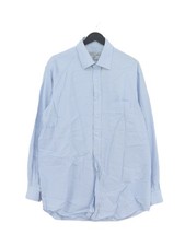 Alain Figaret Men's Shirt L Blue Striped 100% Cotton Basic