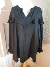 Evans Size 22 Women's Black Ruffle Button Up Long Sleeve Blouse VGC