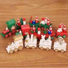 Wooden Train Christmas Xmas Tree Santa Snowman Home Decor Table Ornament Gift