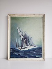 1x Ship Oil Painting White