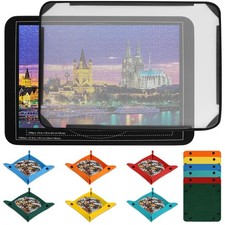 32"x22" Felt Jigsaw Puzzle Board 1000 Pieces Storage w/ 6 Sorting Trays & Cover