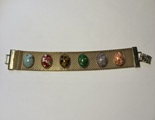 Gorgeous Sarah Coventry Gold Tone Mesh Bracelet With Semi Precious Stones