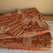Vintage 90s Curtains Latin Text Jacquard Damask Terracotta 180cm W x 224cm Long