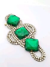 1920s Flapper Headband Piece Original Paste Hair Accessory Green Clear Large
