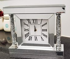 Sparkly Elegant Design Table Mantel Clock Silver Mirrored Diamond Crush Crystal