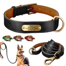 Personalised Dog Collar and Lead Soft Leather with Custom Engraved Name ID Tag