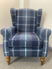 Dunelm Wingback Chair Blue Check Immaculate Condition Very Firm Just Stunning