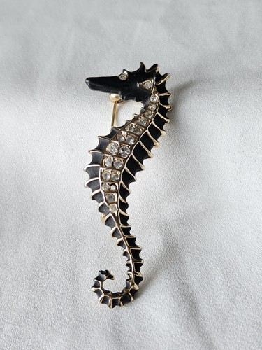 Vintage black enamel seahorse - vintage,