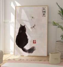 Vintage Japanese Ink Art Cat Illustration, Animal Lovers Art Decor, Art Print