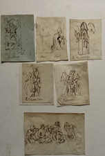 6  small ANTIQUE drawings in brown ink  Figures in Religious scenes