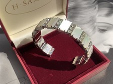 Vintage Mother of Pearl Bracelet Cuff Art Deco Style Jewellery Rhinestone