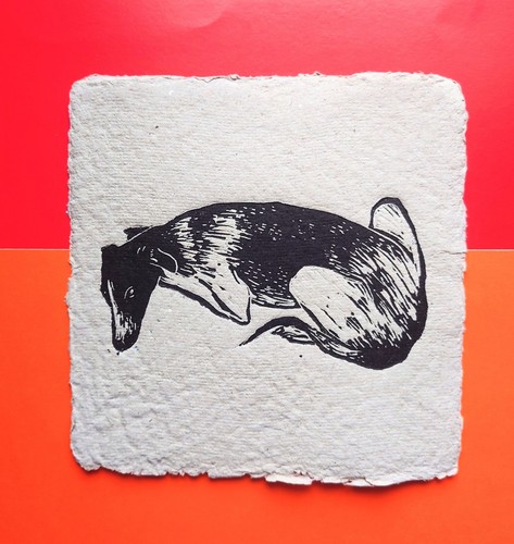 Greyhound dog original linocut - dog,