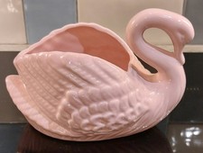 Vintage Pretty Pink Ceramic Swan Planter. Flower Display Pot.