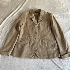 Ralph Lauren Woven Linen Wool Blazer Jacket Women's Size 10 Beige Made in Italy