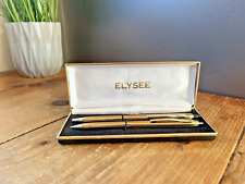BOXED VINTAGE 90'S ELYSEE BALLPOINT PEN PROPELLING PENCIL SET GOLD PLATED RIBBED