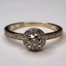 LE VIAN 14CT YELLOW GOLD CHOCOLATE & WHITE DIAMOND HALO ENGAGEMENT RING SIZE J½