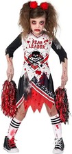 Girls Zombie Cheerleader Costume  Kids Fearleader Halloween Fancy Dress Ages 7-9