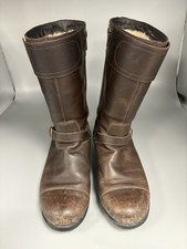 UGG Australia Grandle Brown Leather Biker Boots Shearing Lining Size UK 6.5