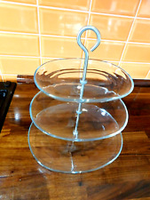 Large Impressive & Unusual Oval Shaped  3 x Tier Glass Sandwich / Cake Stand
