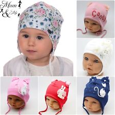 NEW Girls Baby Hats Cute Cotton Stretchy Beanie Lace Up Newborn Infant Spring
