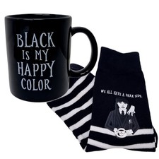 Wednesday Addams Mug & Sock Set Black Gothic Dark Humor Coffee Cup Striped Socks